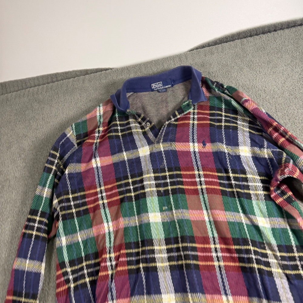 Vintage Polo Ralph Lauren Plaid Rugby Shirt Mens Large Made in USA Multi Color